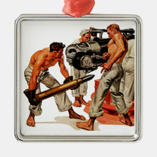 Matrosen mit starker Statur laden die große Kanone Silbernes Ornament
