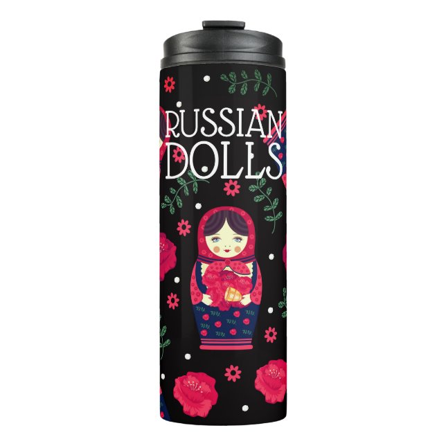 Matryoshka Babushka Russische Dollars Glocken Schw Thermosbecher (Vorderseite)