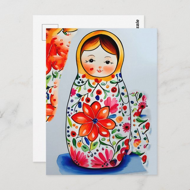 Matryoshka-Puppe, Postüberquerung Postkarte (Vorne/Hinten)