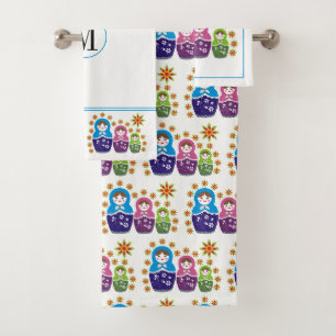 Matryoshka Russische Puppen mit Monogramm Badhandtuch Set