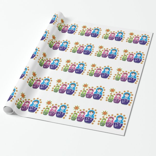 Matryoshka Russische Puppen & Sonnenblumen Geschenkpapier (Ungerollt)