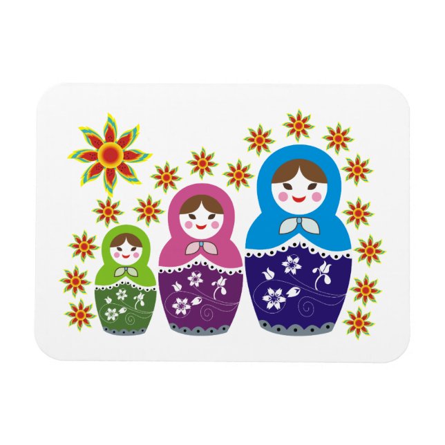 Matryoshka Russische Puppen & Sonnenblumen Magnet (Horizontal)