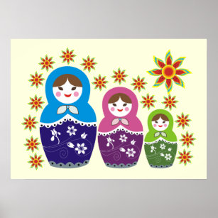 Matryoshka Russische Puppen & Sonnenblumen Poster