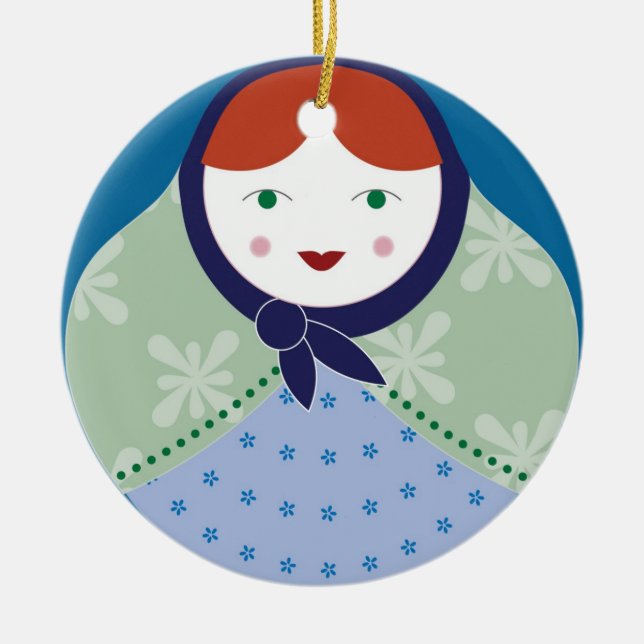 Matryoshka Weihnachtsbaum-Verzierung Keramikornament (Vorne)