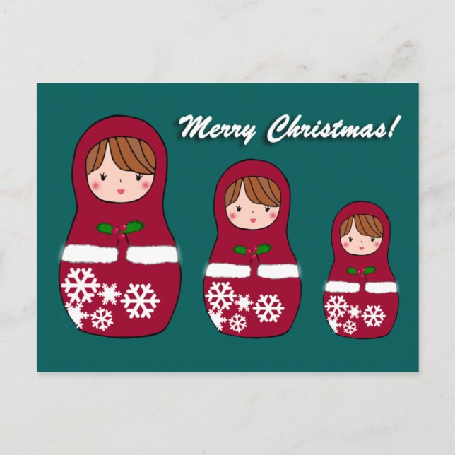 Matryoshka Weihnachtspostkarte Feiertagspostkarte (Vorderseite)