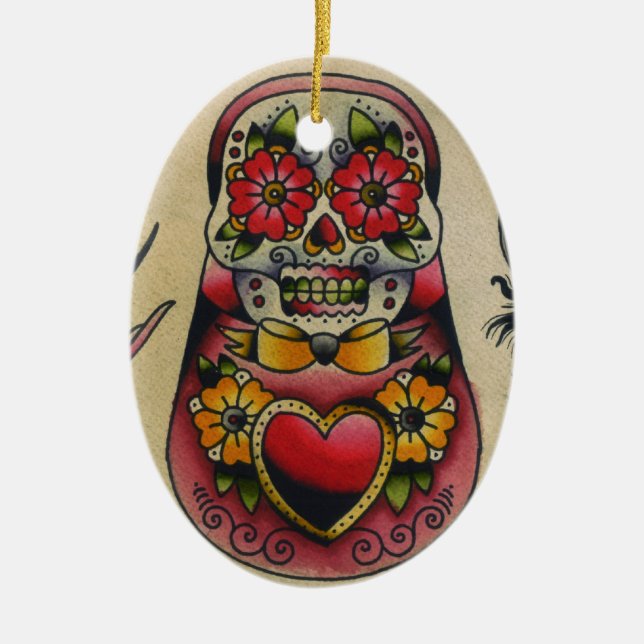 matryoshka Zuckerschädel Keramikornament (Vorne)