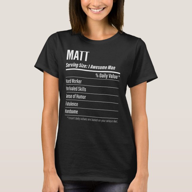 Matt Serving Size Nutrition Label Calories T-Shirt (Vorderseite)