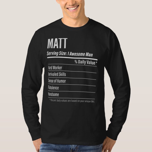 Matt Serving Size Nutrition Label Calories T-Shirt (Vorderseite)
