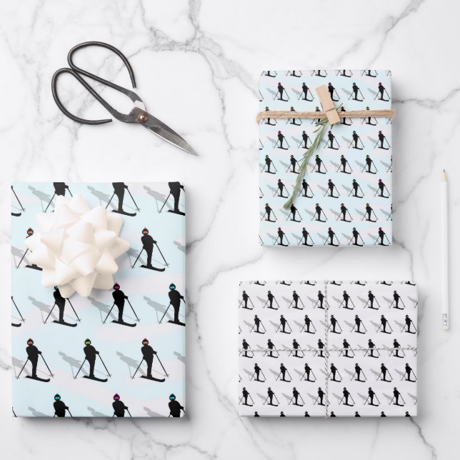 matt wrapping paper downhill skier graphic design geschenkpapier set (Vorderseite)