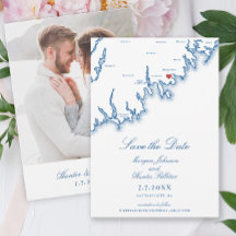 Mattapoisett MA Karte Elegante Navyblaue Hochzeit