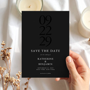 Matte Black Modern Minimalistisch Wedding Save The Date