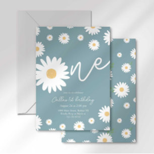 Matte Blue Daisy 1er Invitation anniversaire