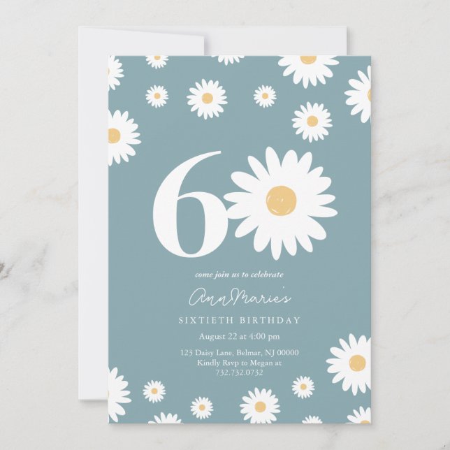 Matte Blue Daisy 60e Invitation anniversaire (Devant)