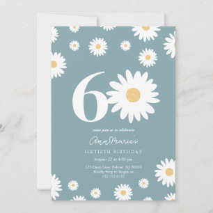 Matte Blue Daisy 60e Invitation anniversaire