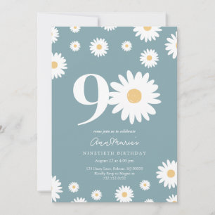 Matte Blue Daisy 90e Invitation anniversaire