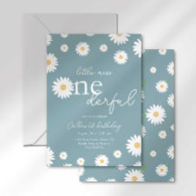 Matte Blue Daisy Little Miss Onederful Einladung