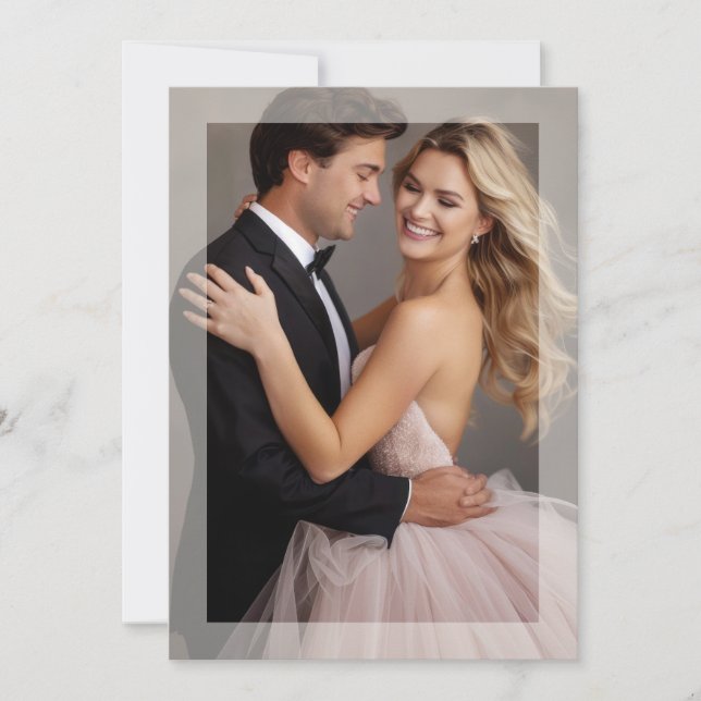 Matte Frame Foto Hochzeit goldbeige Einladung (Vorderseite)