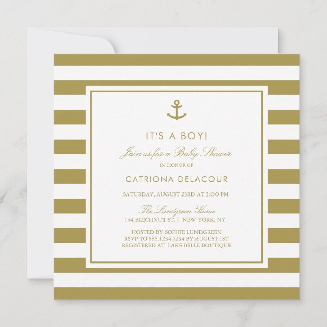 Matte Gold Nautical Es ist eine Baby-Dusche Einladung (Vorderseite)