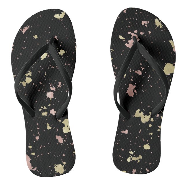 Matte Gold und Rose Gold Flakes Black Flip Flops (Fußbett)