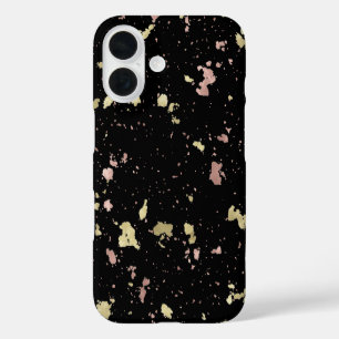 Matte Gold und Rose Gold Flakes Black iPhone 16 Hülle