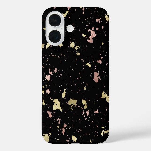 Matte Gold und Rose Gold Flakes Black iPhone 16 Hülle (Rückseite)