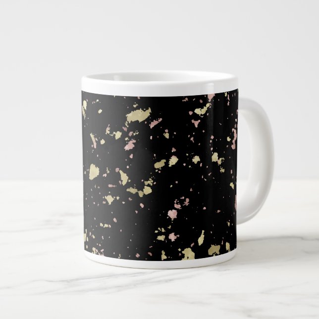 Matte Gold und Rose Gold Flakes Black Jumbo-Tasse (Vorderseite Rechts)