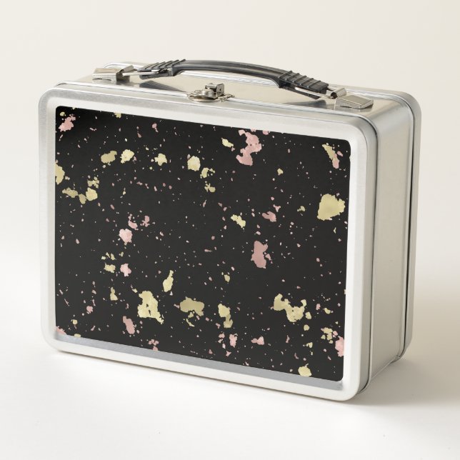 Matte Gold und Rose Gold Flakes Black Metall Brotdose (Vorderseite)