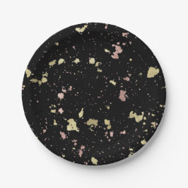 Matte Gold und Rose Gold Flakes Black Pappteller