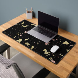 Matte Gold und Rose Gold Flakes Black Schreibtischunterlage