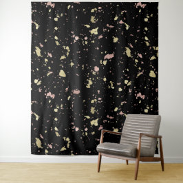 Matte Gold und Rose Gold Flakes Black Wandteppich
