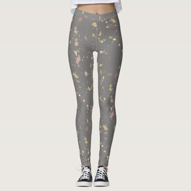 Matte Gold und Rose Gold Flakes Dunkelgrau Leggings (Vorderseite)