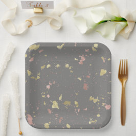 Matte Gold und Rose Gold Flakes Dunkelgrau Pappteller