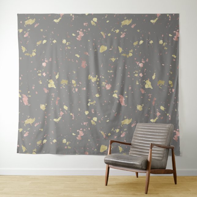 Matte Gold und Rose Gold Flakes Dunkelgrau Wandteppich (Beispiel (Horizontal))