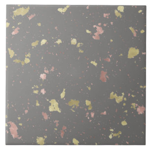 Matte Gold und Rose Gold Flakes Warmes Dunkles Gra Fliese