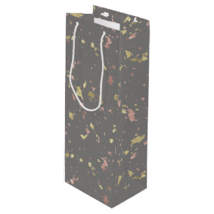 Matte Gold und Rose Gold Flakes Warmes Dunkles Gra Geschenktüte Für Weinflaschen