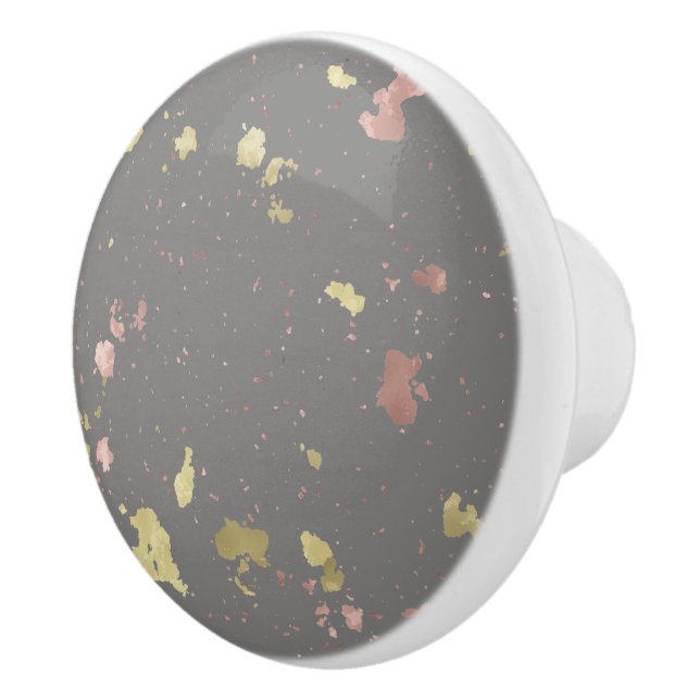 Matte Gold und Rose Gold Flakes Warmes Dunkles Gra Keramikknauf (Rechts)