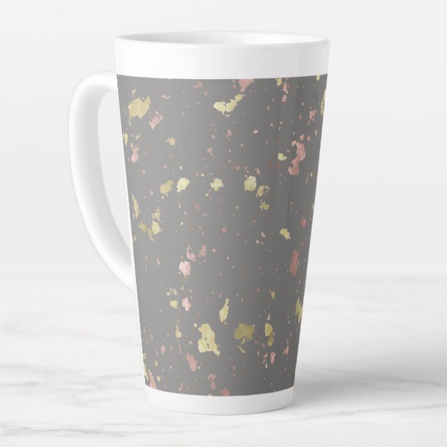 Matte Gold und Rose Gold Flakes Warmes Dunkles Gra Milchtasse (Linke Ecke)