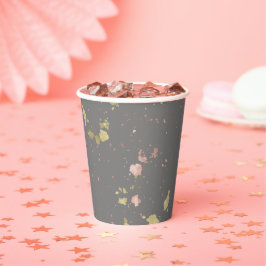 Matte Gold und Rose Gold Flakes Warmes Dunkles Gra Pappbecher