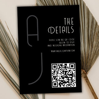 Matte Monogram Minimal Qr Code Wedding Black Begleitkarte