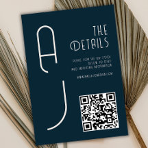 Matte Monogramm Minimal QR-Code Hochzeit Navy Blau