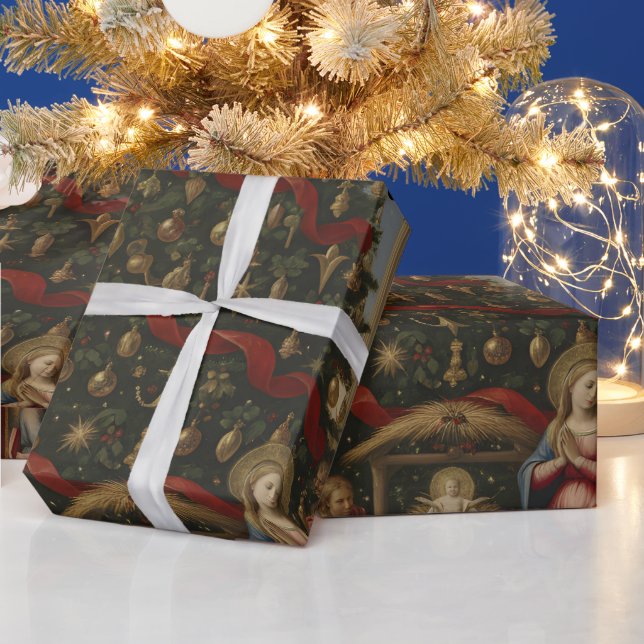 Matte Nativity Santa Christmas Wrapping Paper Geschenkpapier (Feiertage)