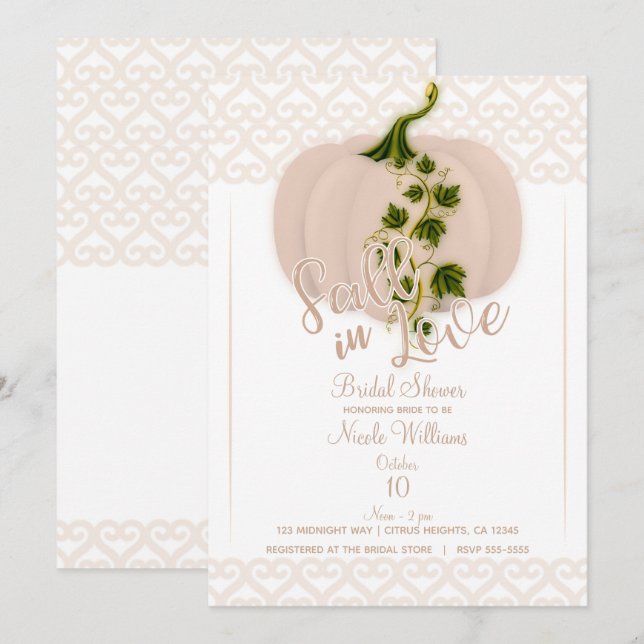 Matte Pink Pumpkin FALL LIEBE Herz Brautparty Einladung (Vorne/Hinten)