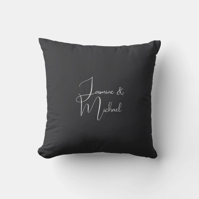Matte Schwarze Handschrift Namen Hochzeit Kissen (Vorderseite)