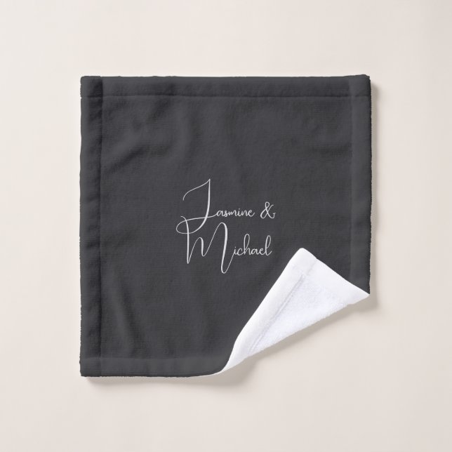 Matte schwarze Handschrift Namen Hochzeit Waschlappen (Waschlappen)