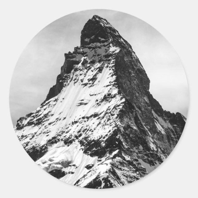 Matterhorn, Alpen, Schwarz und Weiß Runder Aufkleber (Vorderseite)
