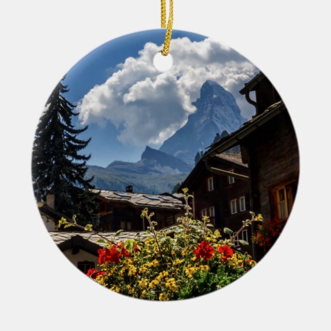 Matterhorn- und Zermattdorfhäuser, die Schweiz Keramik Ornament (Vorne)