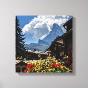 Matterhorn- und Zermattdorfhäuser, die Schweiz Leinwanddruck