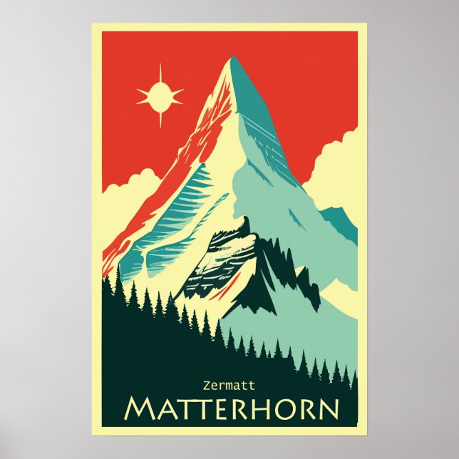 Matterhorn, Zermatt, Schweiz, Skiposter Poster (Vorne)