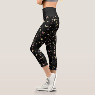 Mattes Gold und Roségold Flakes Schwarz Capri Leggings