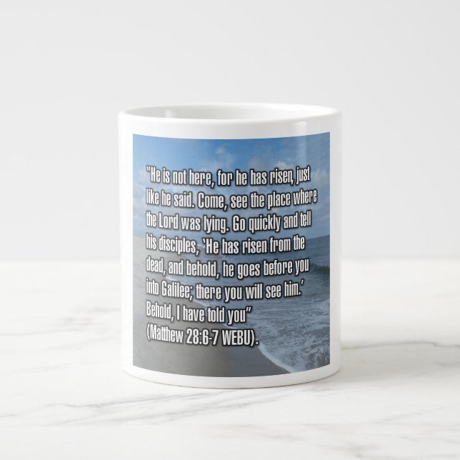 Matthäus 28:6-7 WEBU Mug Jumbo-Tasse (Vorderseite)
